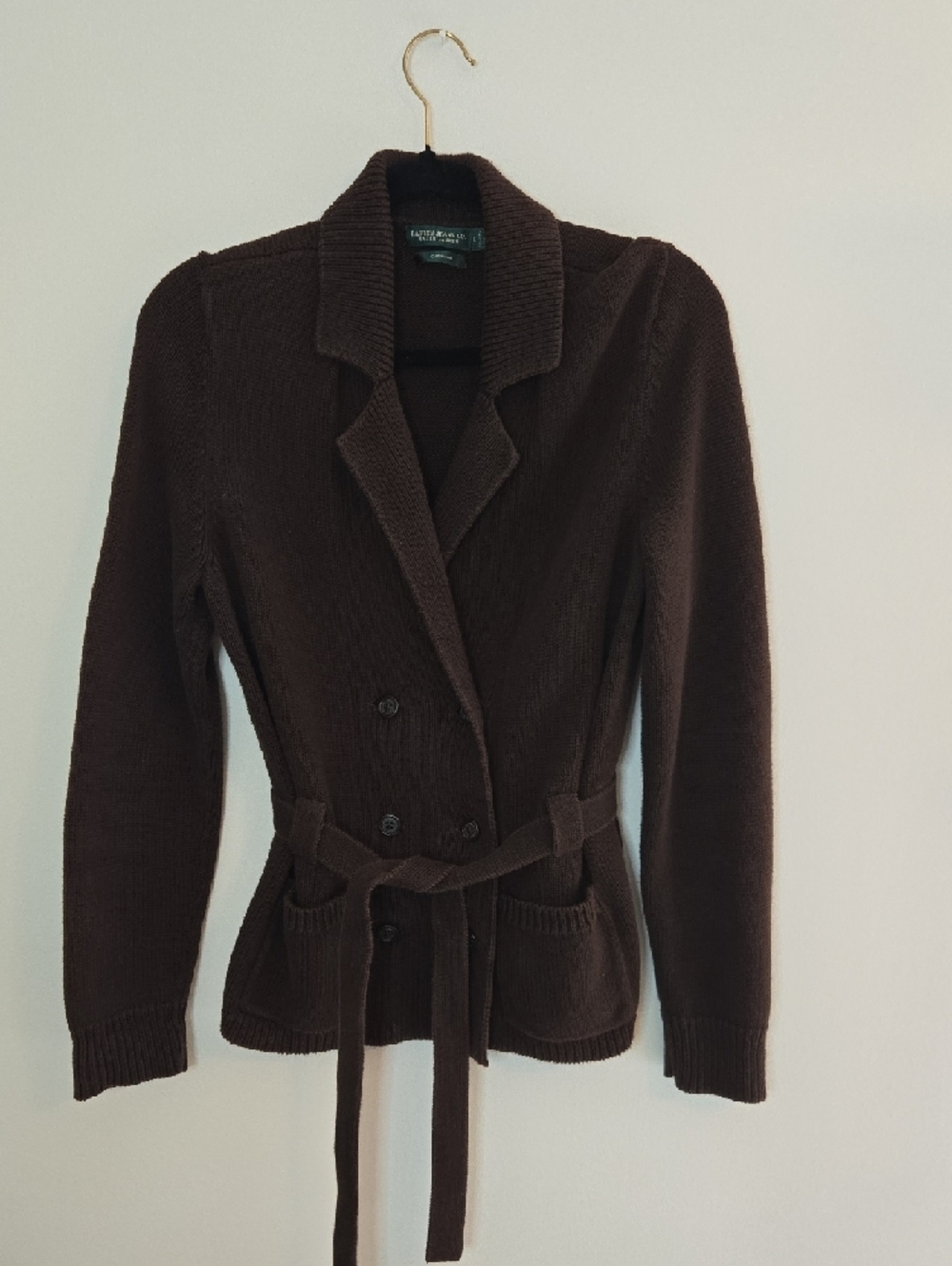 Ralph Lauren Dark Brown Double-Breasted Knit Sweater - Picture 4 of 8